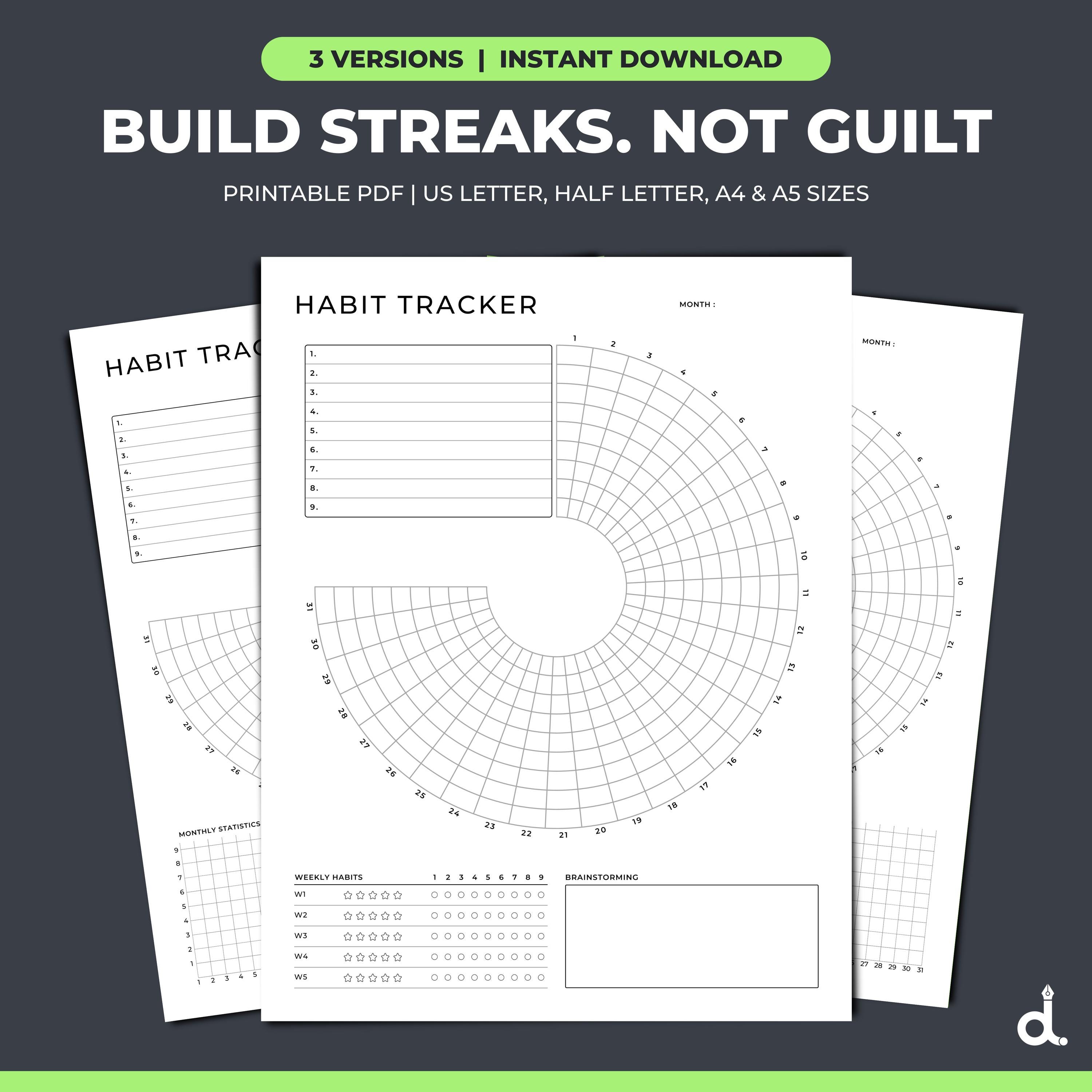 Monthly Circle Habit Tracker Printable. Wheel of Habit. Round Tracker ...