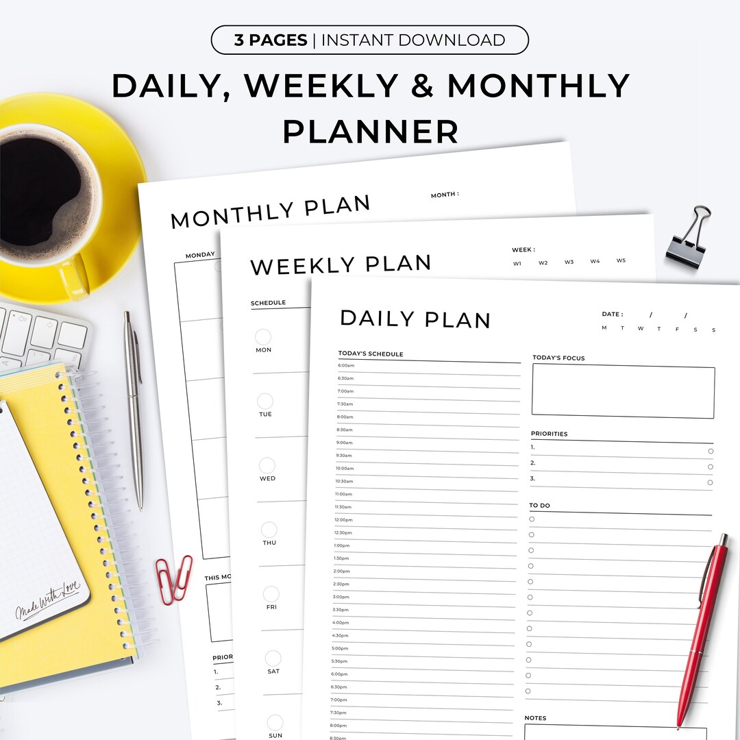 Daily Planner Printable, Weekly Planner, Monthly Planner, Printable ...