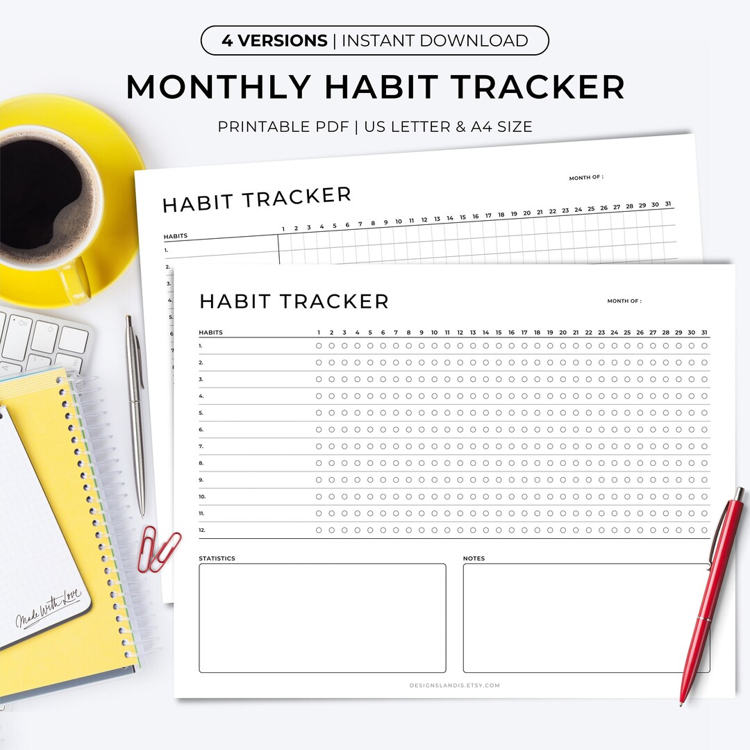 Monthly Habit Tracker, Daily Routine Checklist, Self-care Habit List ...