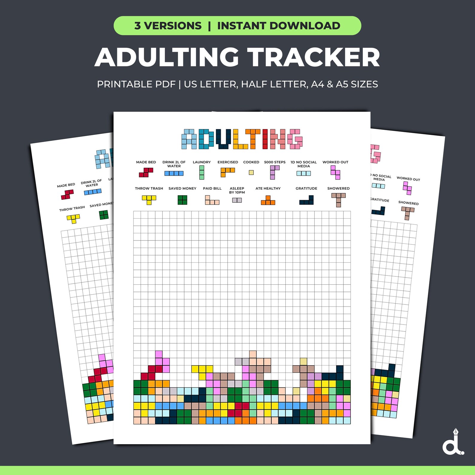 Tetris Adulting Tracker Printable Log. Fun Habit Tracker. Adult Routine ...