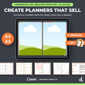 Editable Canva Digital Planner Kit. DIY Digital Planner Frame. Customizable Planner Mockup for Etsy. Sellable Planner. Commercial Use. A4-A5