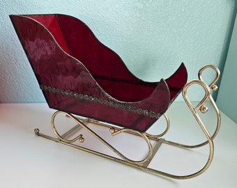 Vintage Large Stained Glass Decorative Sleigh