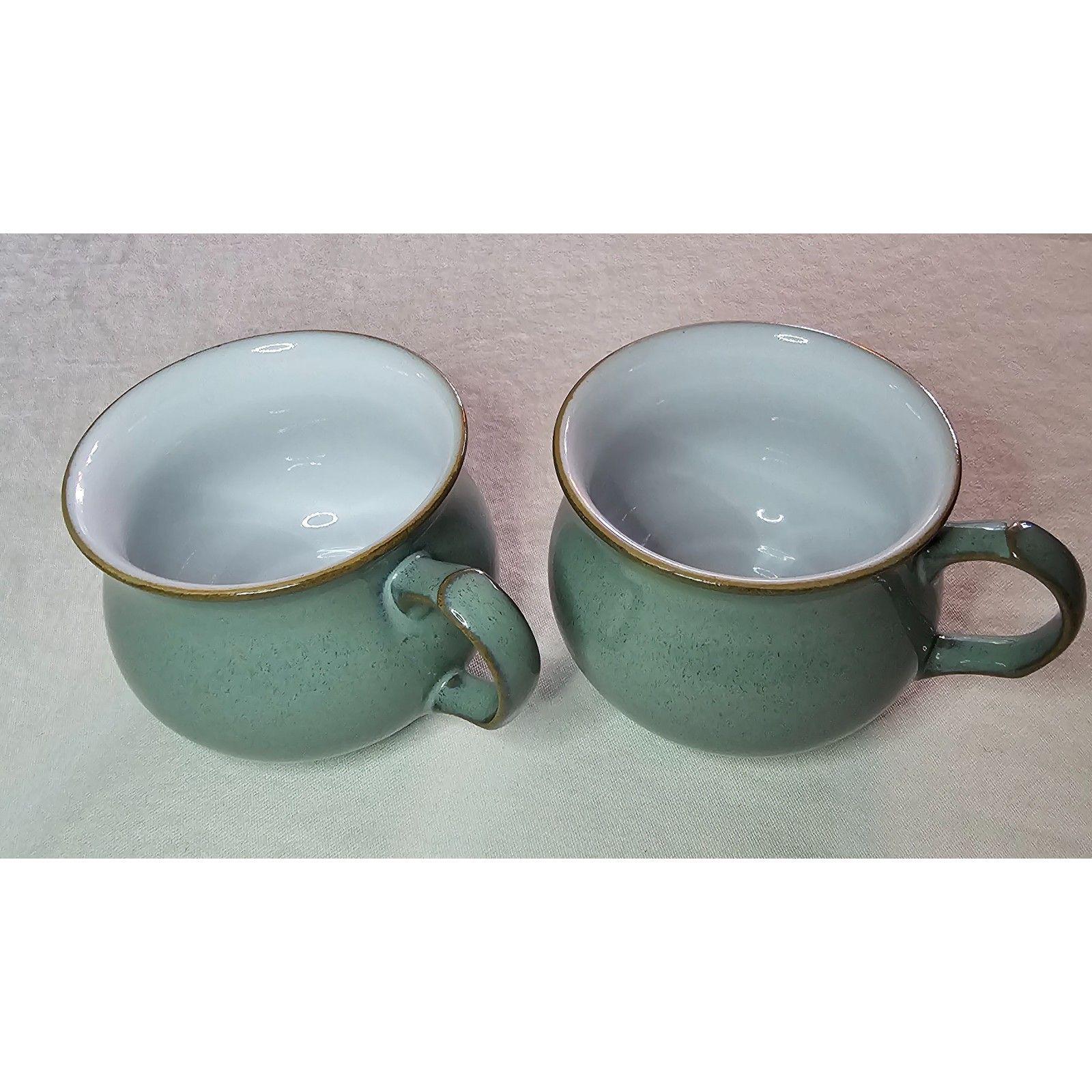 Vintage Denby England Stoneware Cups Mugs Green x2