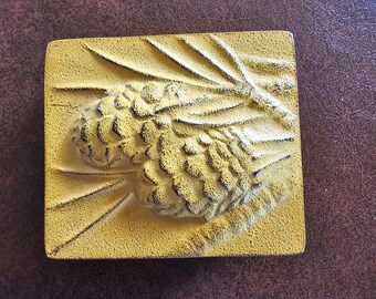 Kotobuki Vintage Cast Iron Box Pinecone Gold Japan