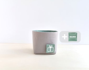 Small reusable birthday gift box with name tag ∎ Custom fabric basket for holiday presents