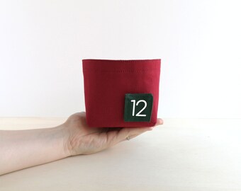 Small reusable Advent Calendar fabric box with 24 tags ∎ Christmas Countdown family Stocking basket with numbers