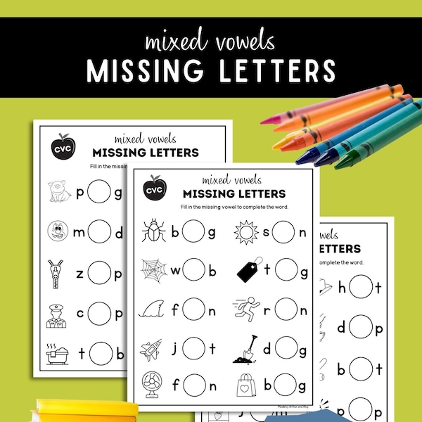 Missing Vowel Activity, Kindergarten, Preschool, Homeschool, Early Childhood Learning, CVC Words, Short Vowel Practice