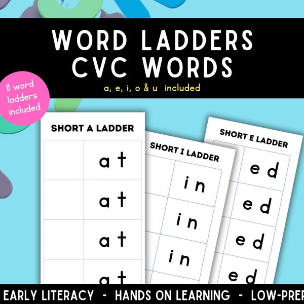 Beginning Sound Practice | Short Vowel Word Ladders | Early Reading | Preschool Reading Activity | Phonics Activity | CVC Word Practice