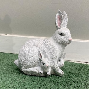 9&quot; Solid Concrete Rabbit Family Statue, Weather proof Rabbits outdoor statues, life-size Garden Statues, Outdoor lawn Decor