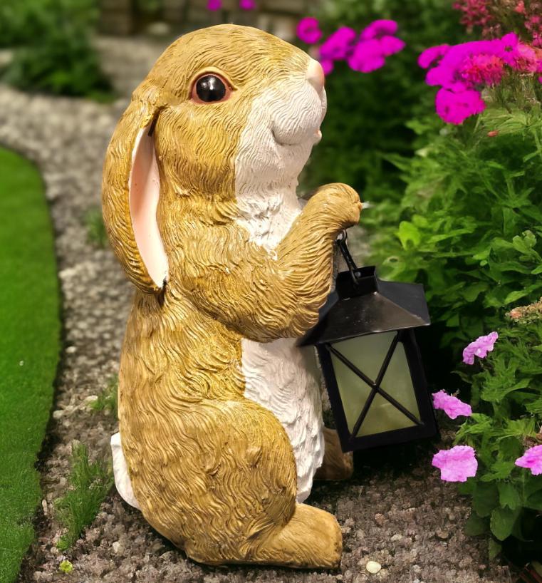 Bunny Garden Statue – Resin Rabbit with Lantern, Outdoor Decor photo 6