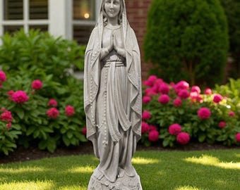 Large Concrete Virgin Mary Statue, Outdoor Home Decor (33 Inches)