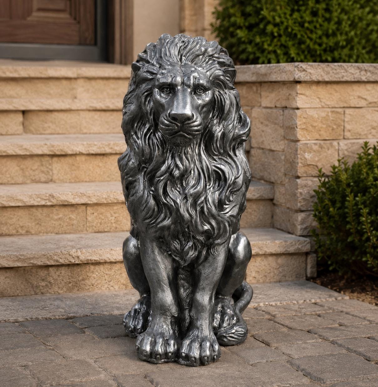 Hand-Painted Concrete Lion Statue – Outdoor Guardian Sculpture (21" H) photo 2