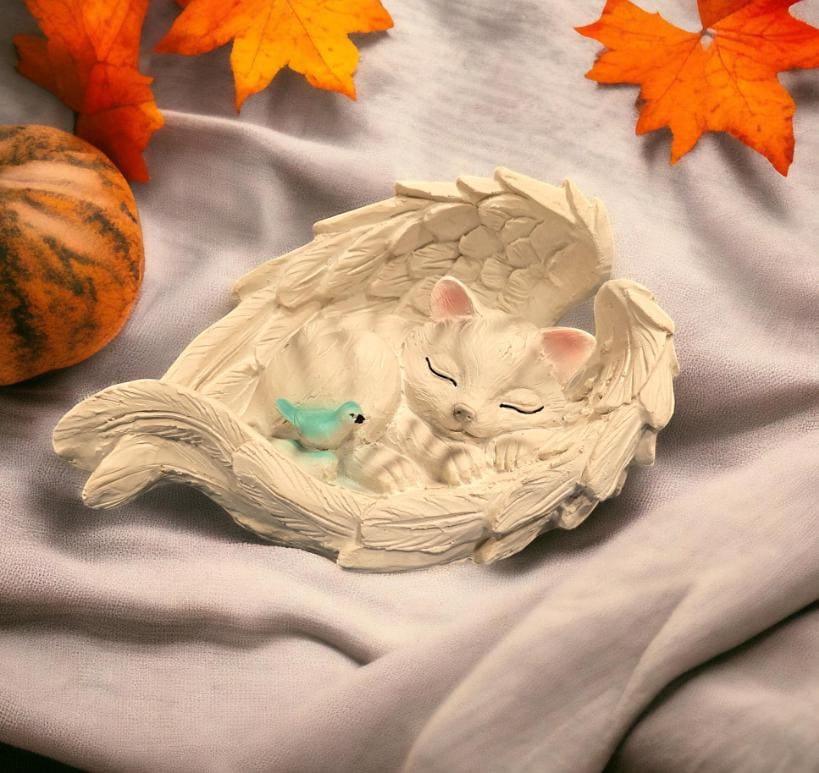 9" Memorial Cat Statue – Weatherproof Resin Sleeping Cat Tribute for Garden & Home Decor