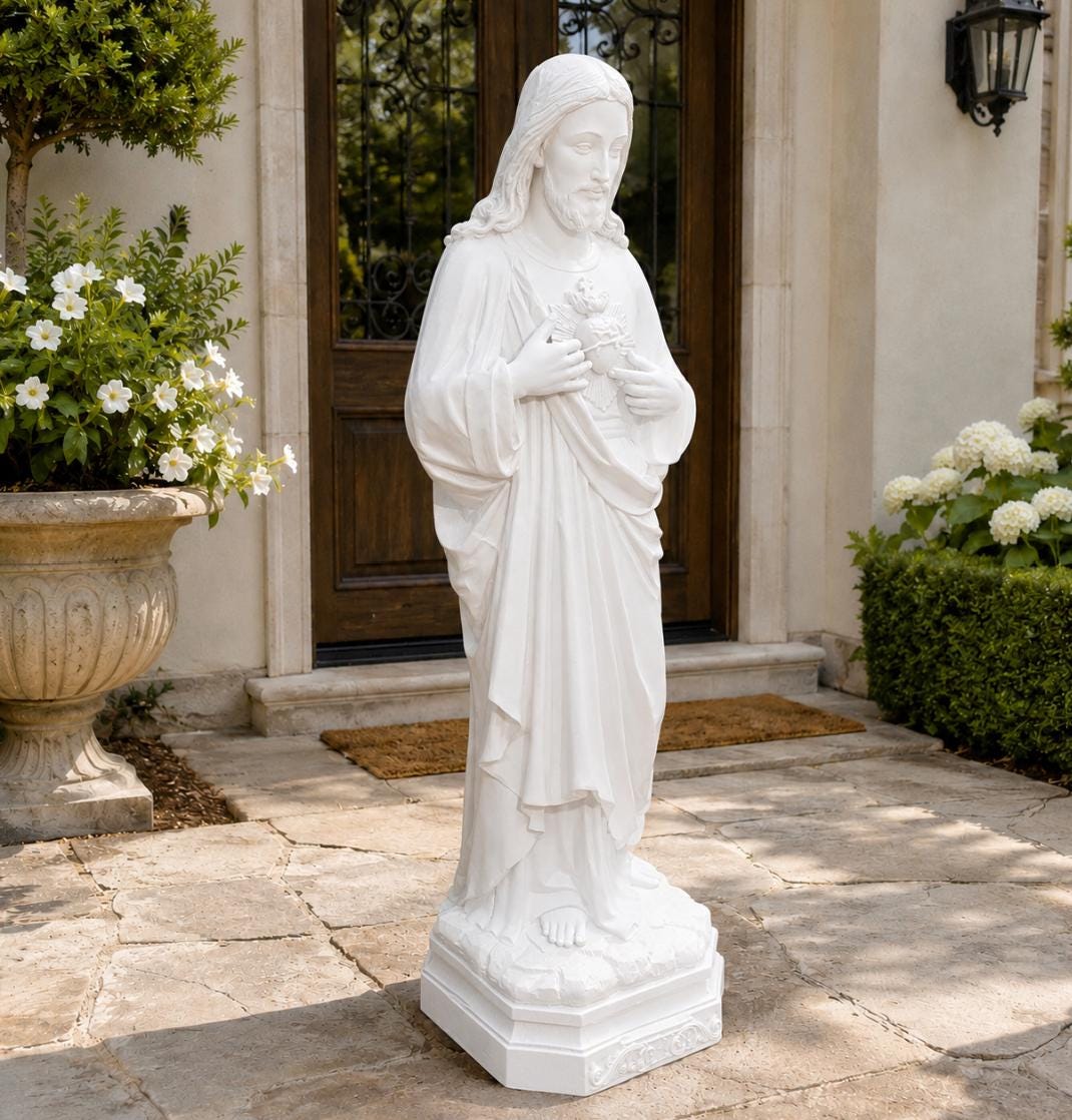 Large 48" Sacred Heart of Jesus Statue | Hand-Painted Solid Concrete Catholic Garden Decor photo 9