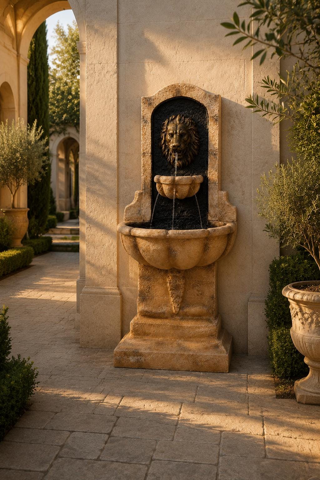 61-Inch Handmade Solid Concrete Lion Wall Fountain – Freestanding Estate Water Feature with Pump photo 6
