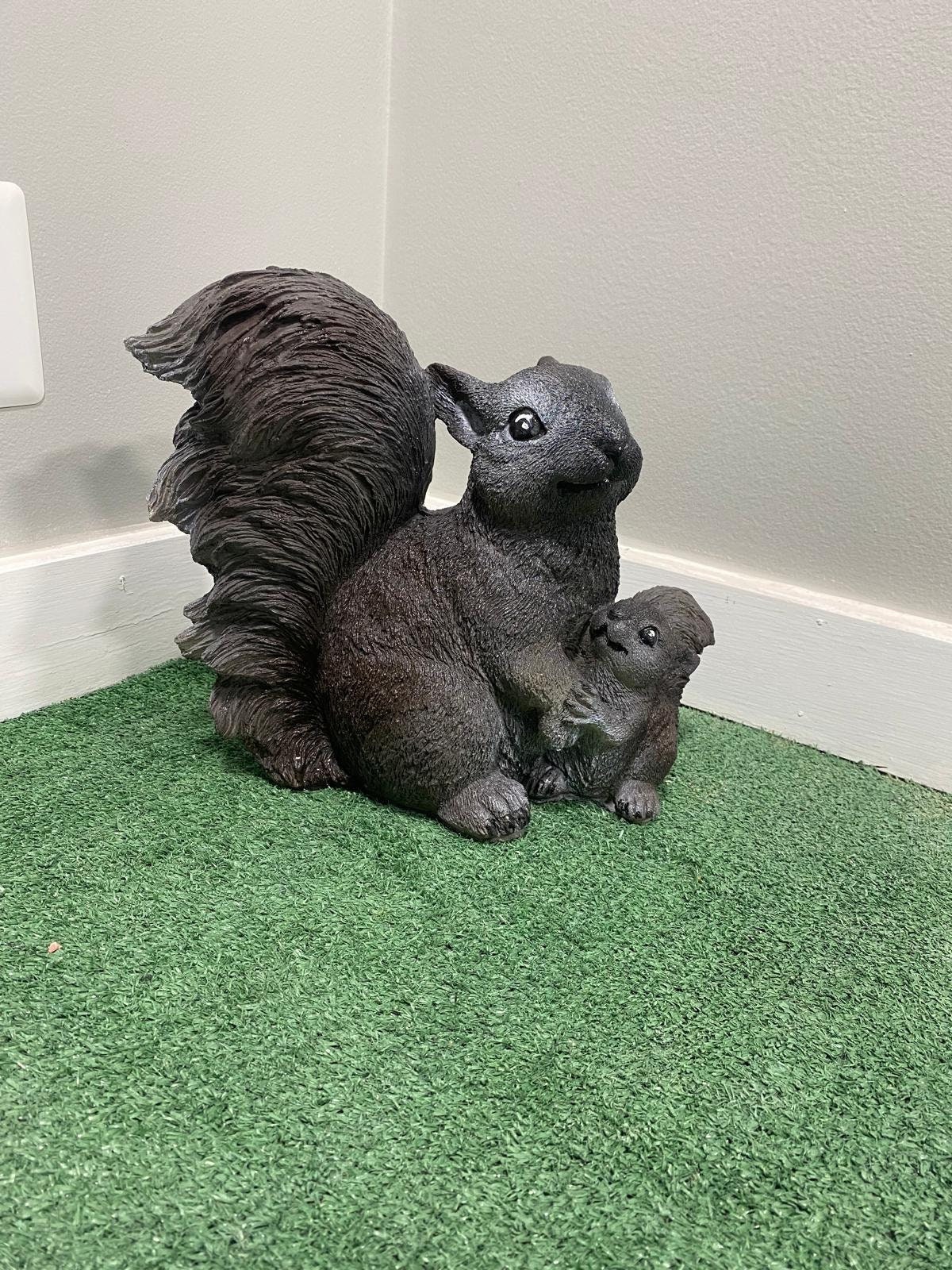 Concrete Squirrel with Baby Statue, Weatherproof Garden Decor