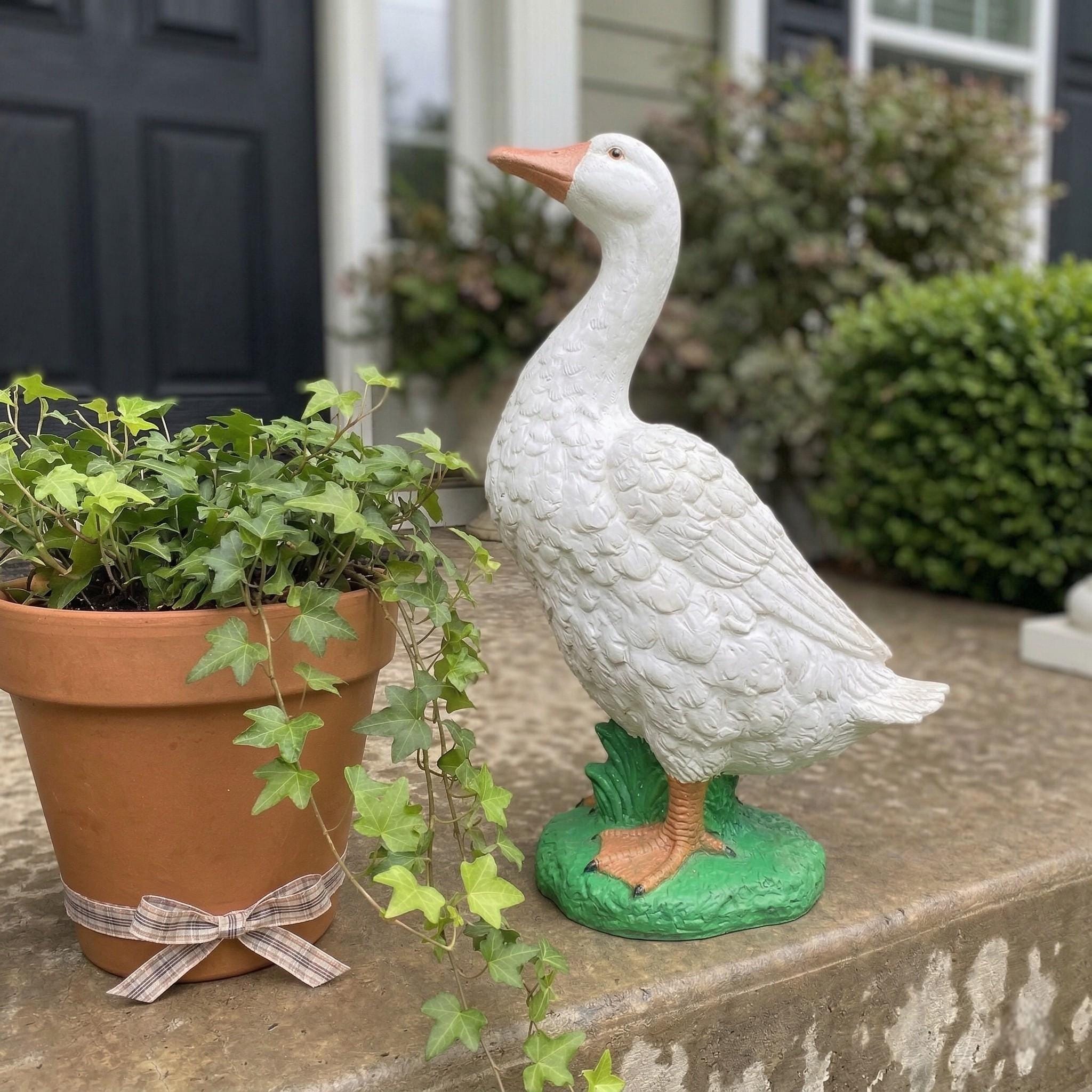 15" Hand-Painted Concrete Porch Goose Statue  Weatherproof Garden Decor, Vintage Style Lawn Ornament photo 3