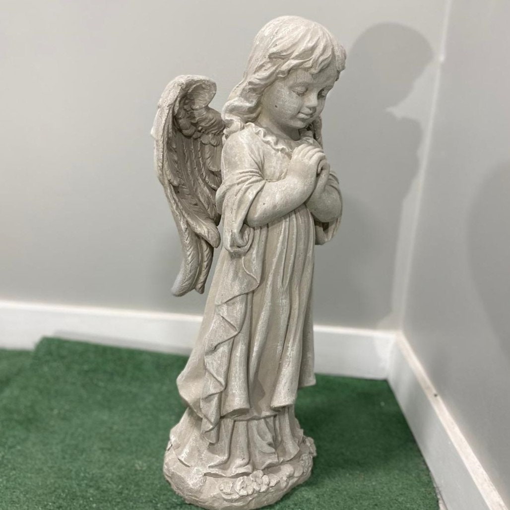Large 26" Concrete Praying Angel Statue, Antique Stone Garden Decor photo 2