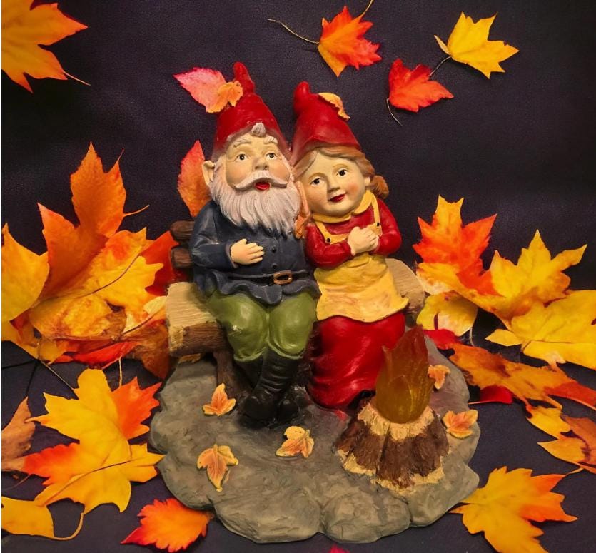 Camping Couple Gnomes - Solar Lantern Garden Statue, Fall Decor photo 2