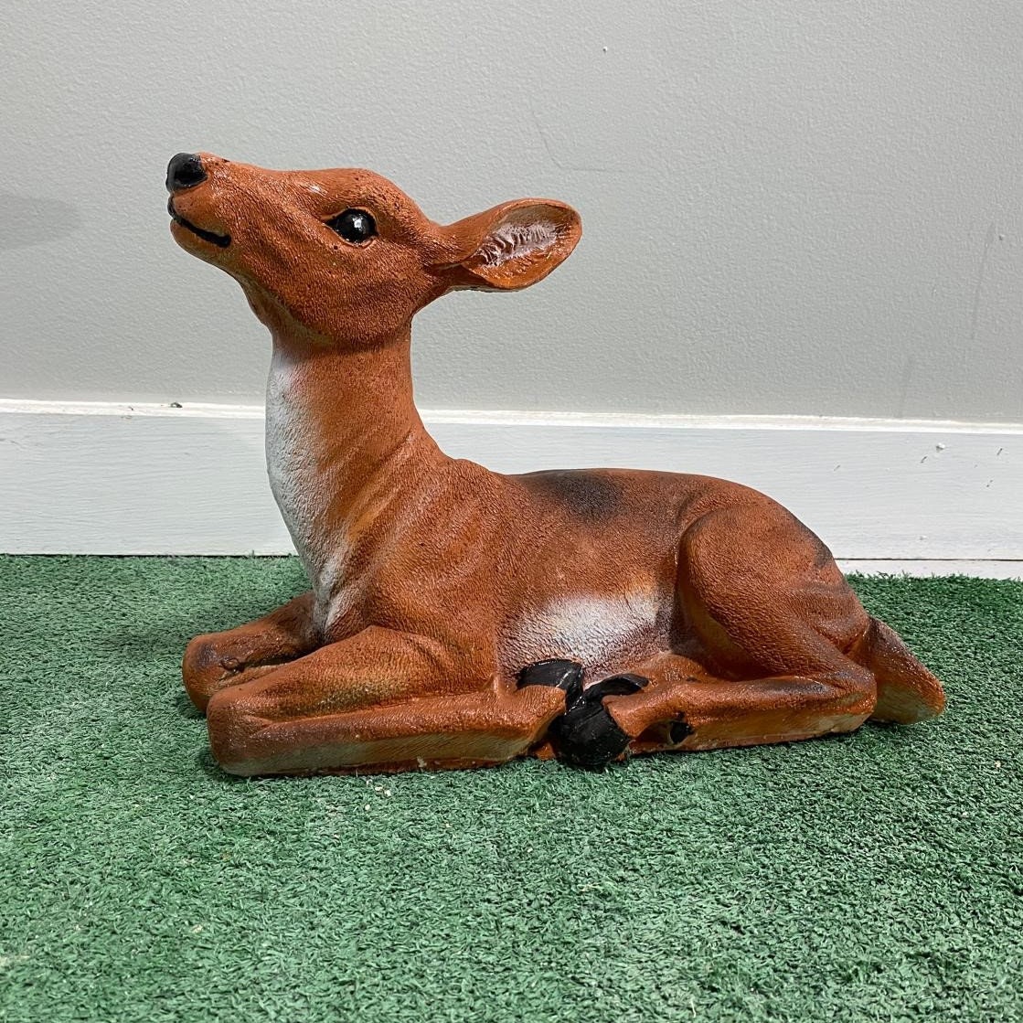 Solid Concrete Child Deer Statue, Hand-Painted Garden Decor, Weather-Proof Lawn Ornament photo 5