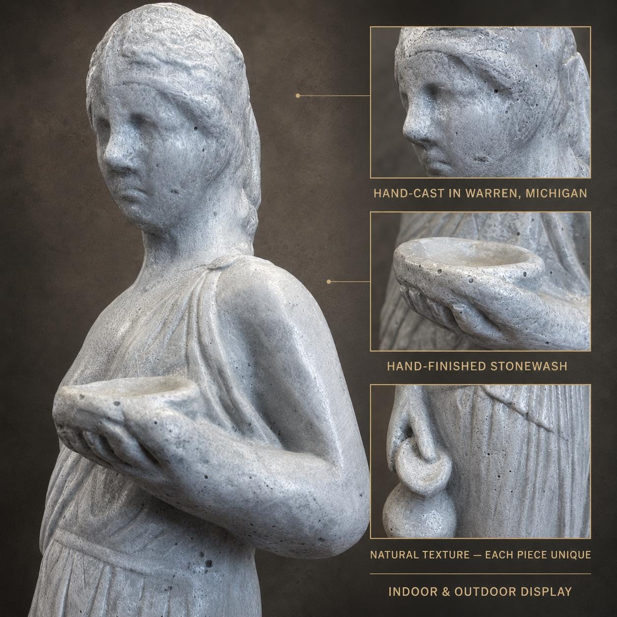 Hebe Inspired Concrete Garden Statue, Greek Goddess Maiden Outdoor Sculpture, Classical Roman Yard Decor photo 4