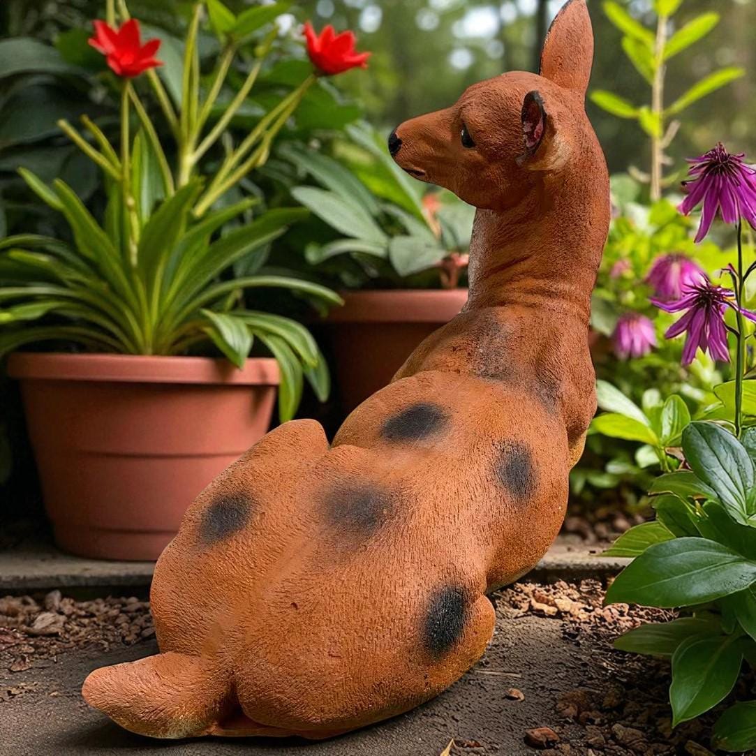 Solid Concrete Sitting Mother Deer Statue, Hand-Painted Outdoor Decor, Modern Home Accent photo 9