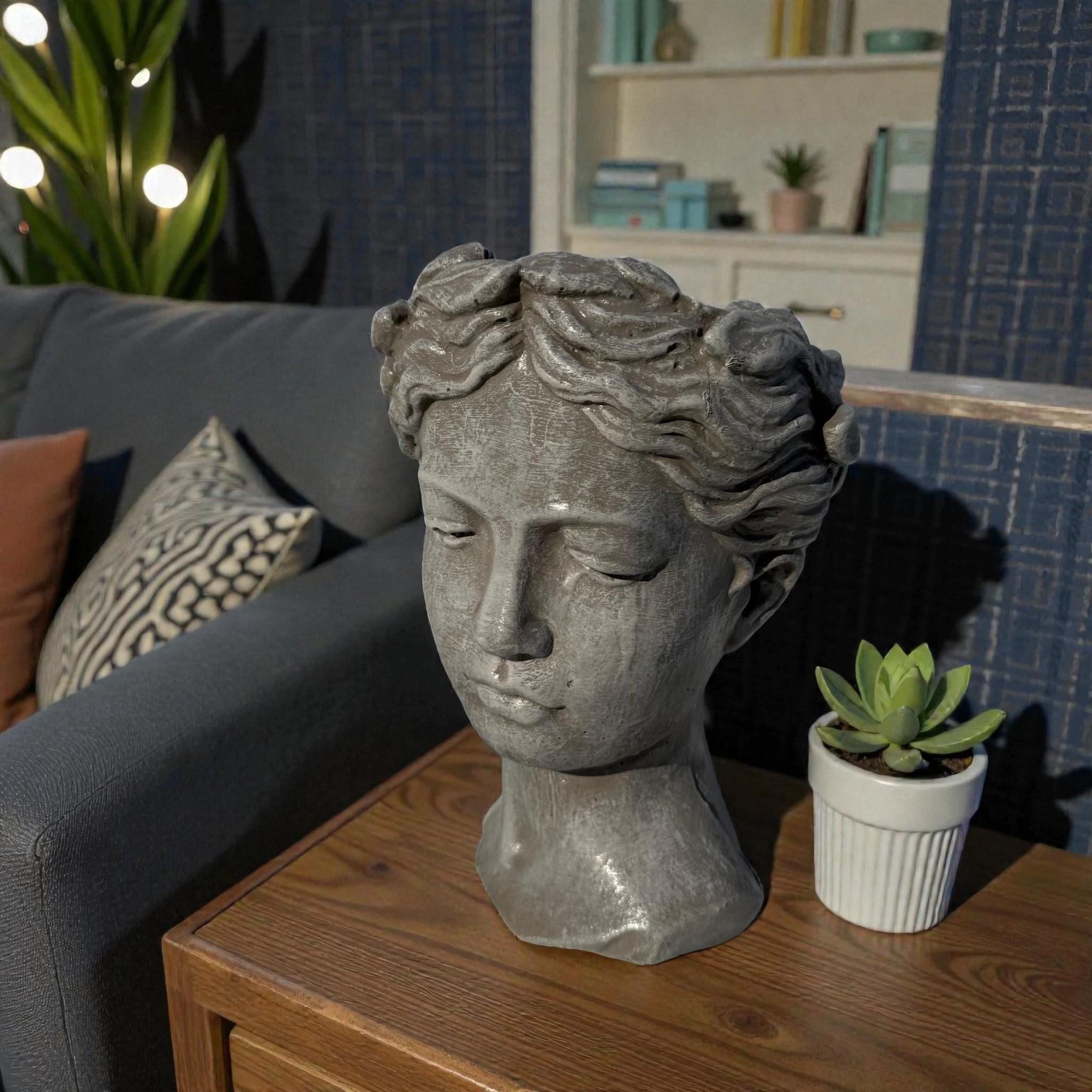 Concrete Head Planter, Fine Stone Finish, Garden Statue Gift photo 9