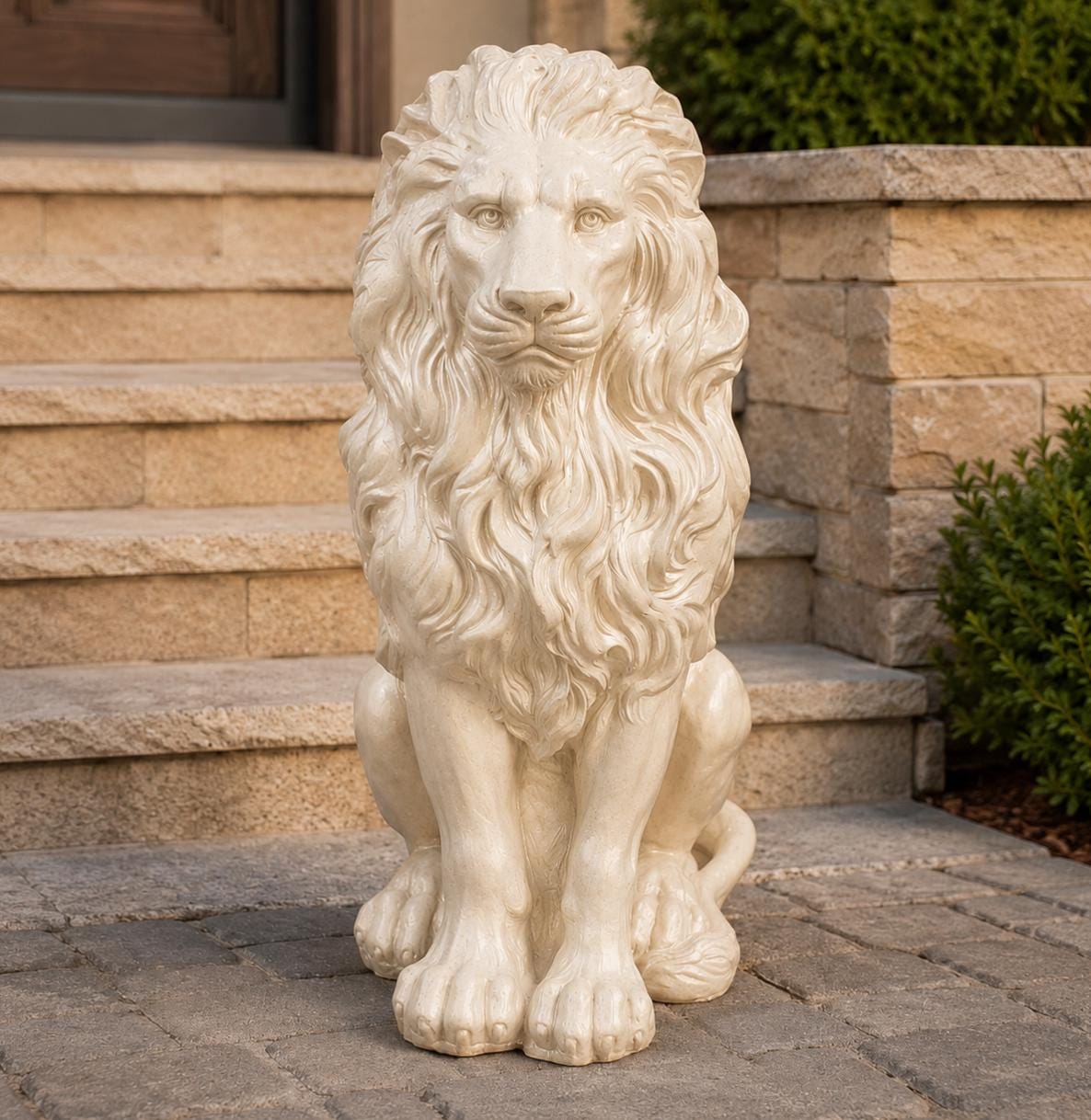 Hand-Painted Concrete Lion Statue – Outdoor Guardian Sculpture (21" H)