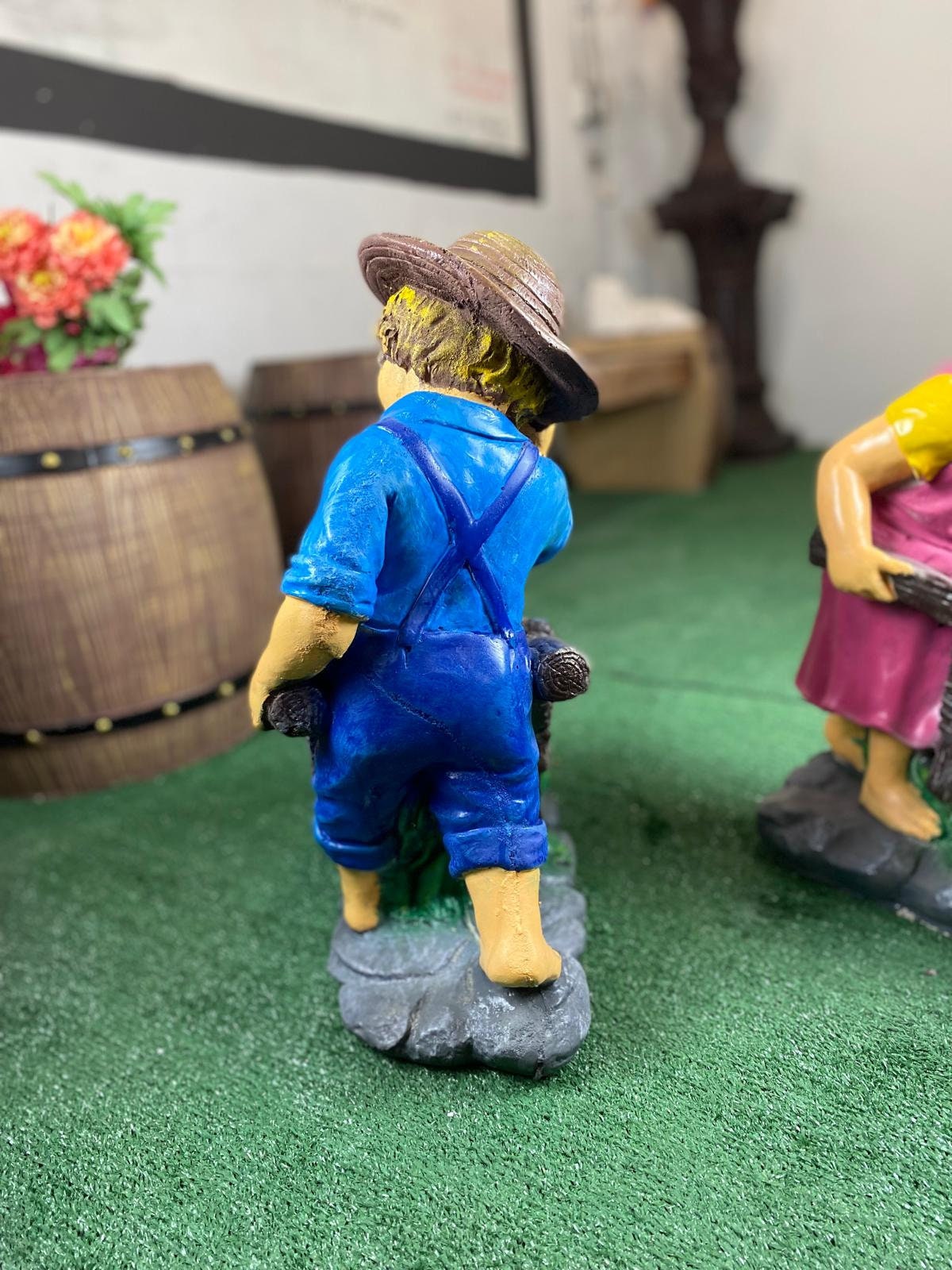 Concrete Boy with Wheelbarrow Statue, Hand-Painted Garden Decor (21 inch) photo 3