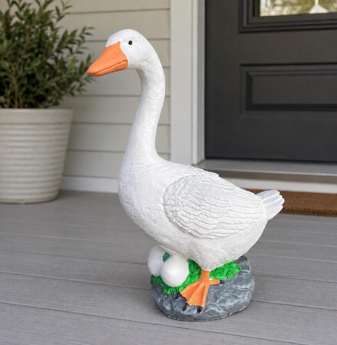 19-Inch Cement Porch Goose Statue, Handmade Heavy Outdoor Dress-Up Garden Decor, Durable all-season concrete Geese sculptures photo 9