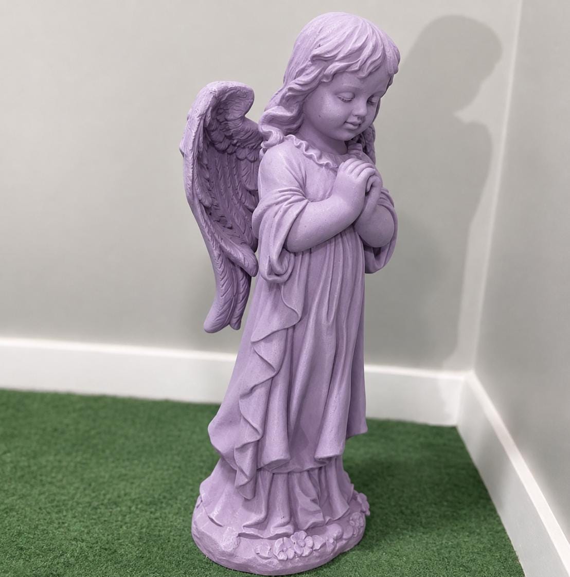 Large 26" Concrete Praying Angel Statue, Antique Stone Garden Decor photo 3