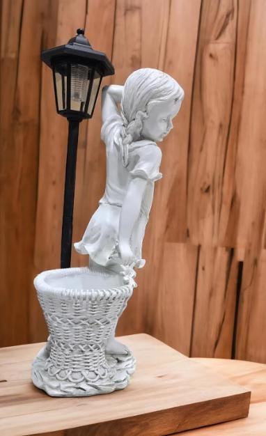 Cement Flower Girl Statue with Urn Planter – Antique Finish Garden Sculpture, Solar Light photo 7
