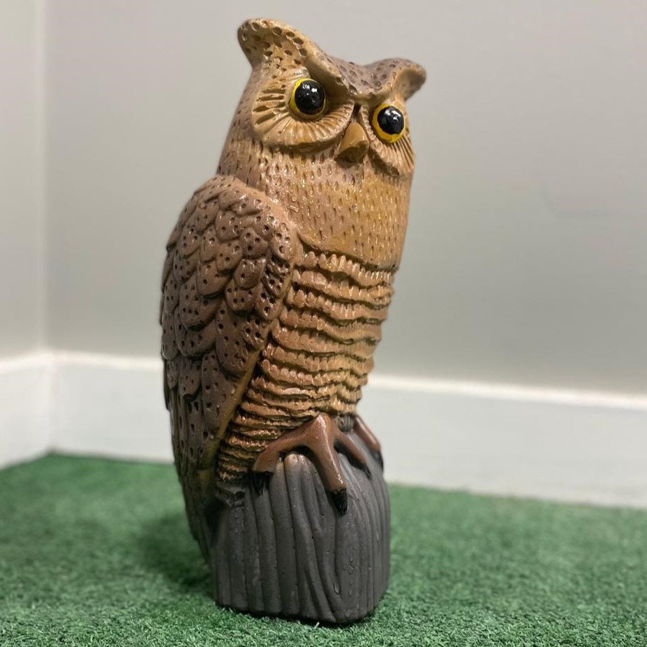 Handmade Concrete Owl Statue, 14" Garden Decor photo 2
