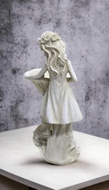 Handcrafted Concrete Girl with Bird Bath Garden Sculpture – Detailed Angelic Women Statue photo 9