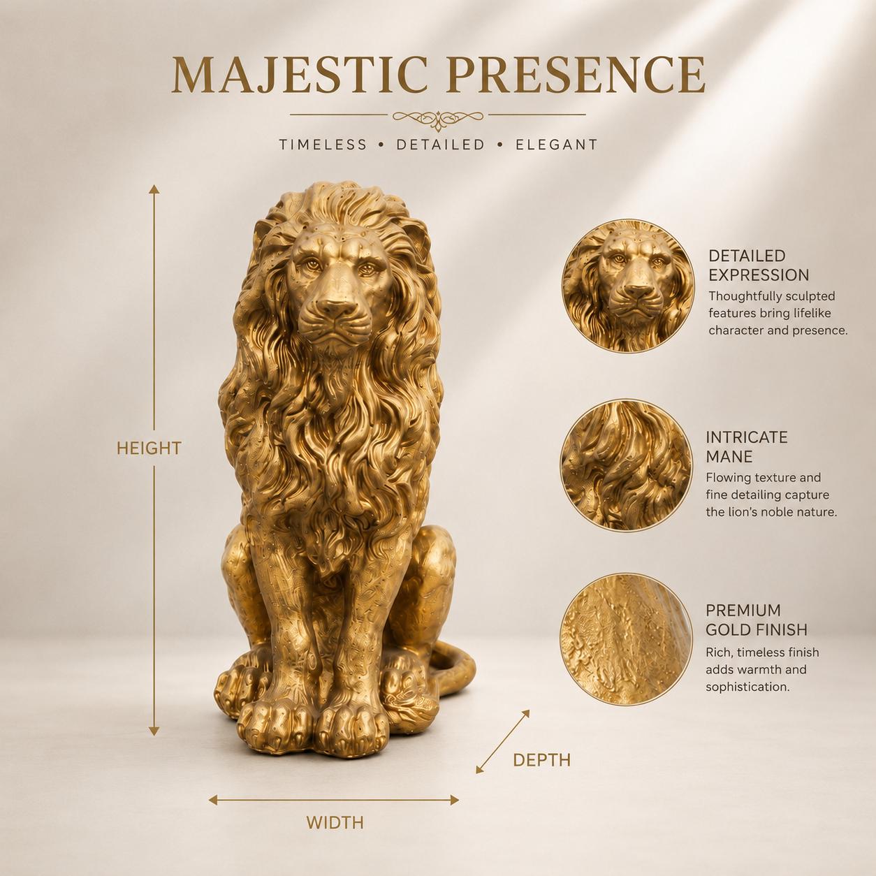 Hand-Painted Concrete Lion Statue – Outdoor Guardian Sculpture (21" H) photo 5
