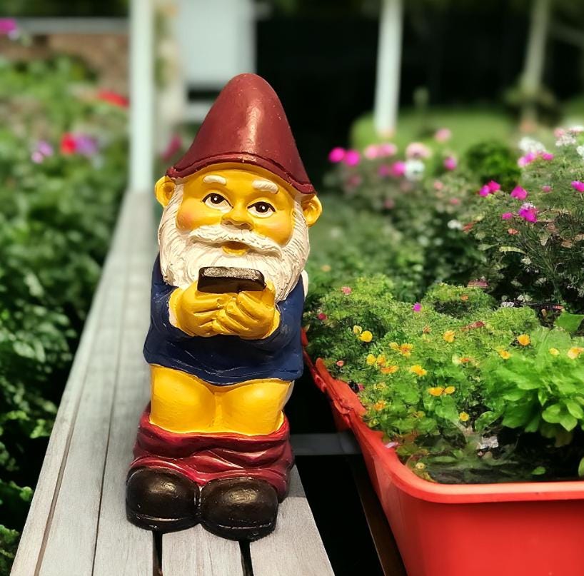 Funny Gnome on Toilet – Resin Garden Statue, Bathroom Decor photo 3