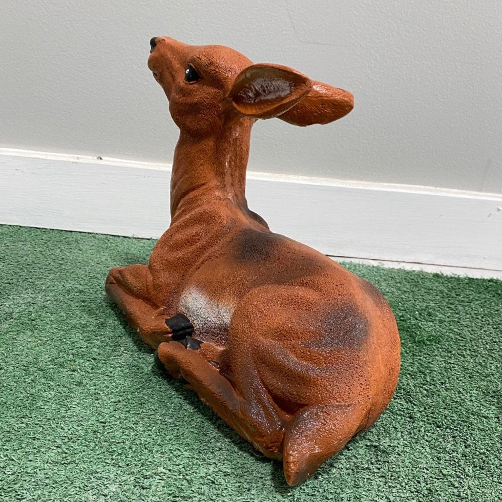 Solid Concrete Child Deer Statue, Hand-Painted Garden Decor, Weather-Proof Lawn Ornament photo 8