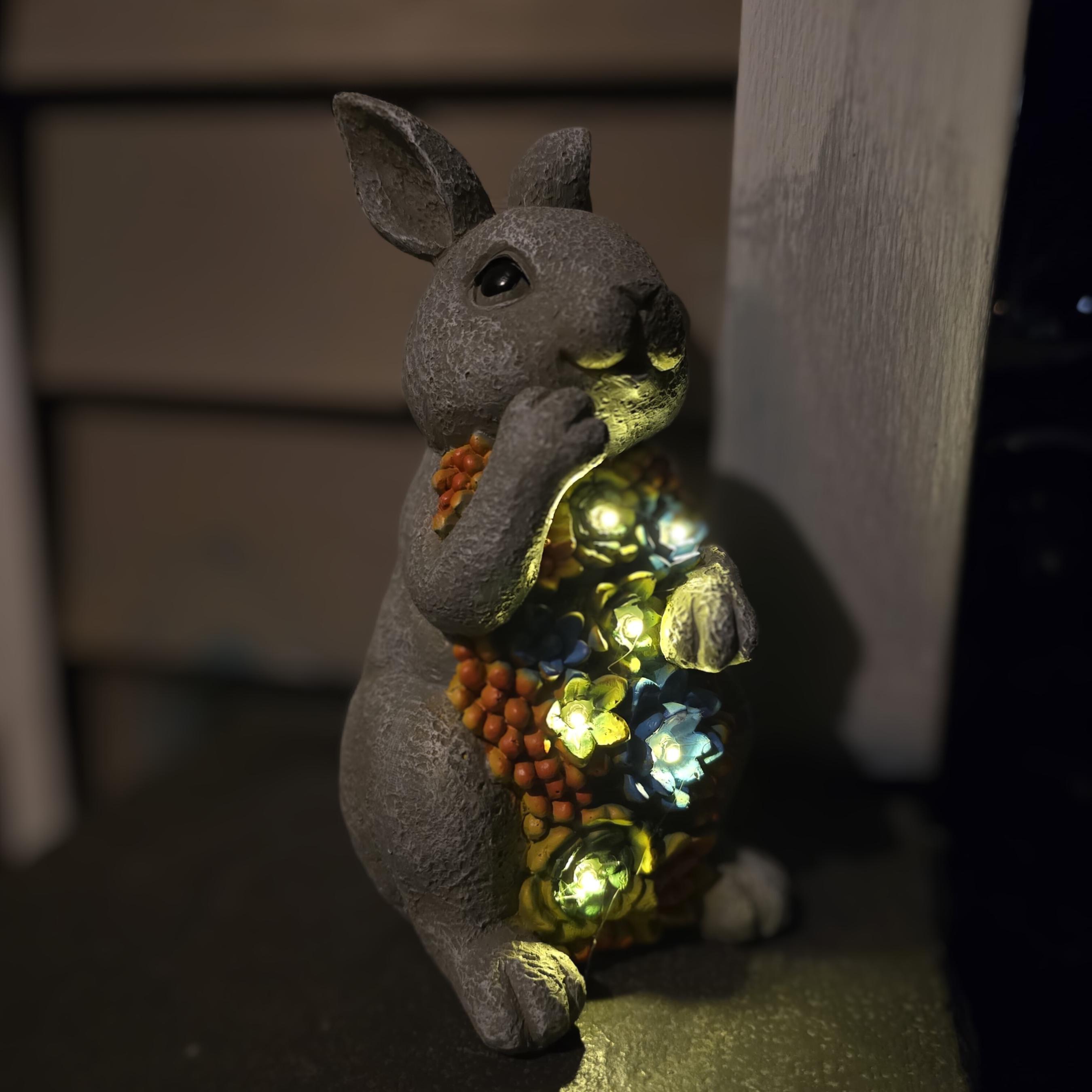 Solar Bunny Garden Statue – Resin Rabbit with Succulents & LED Lights photo 2