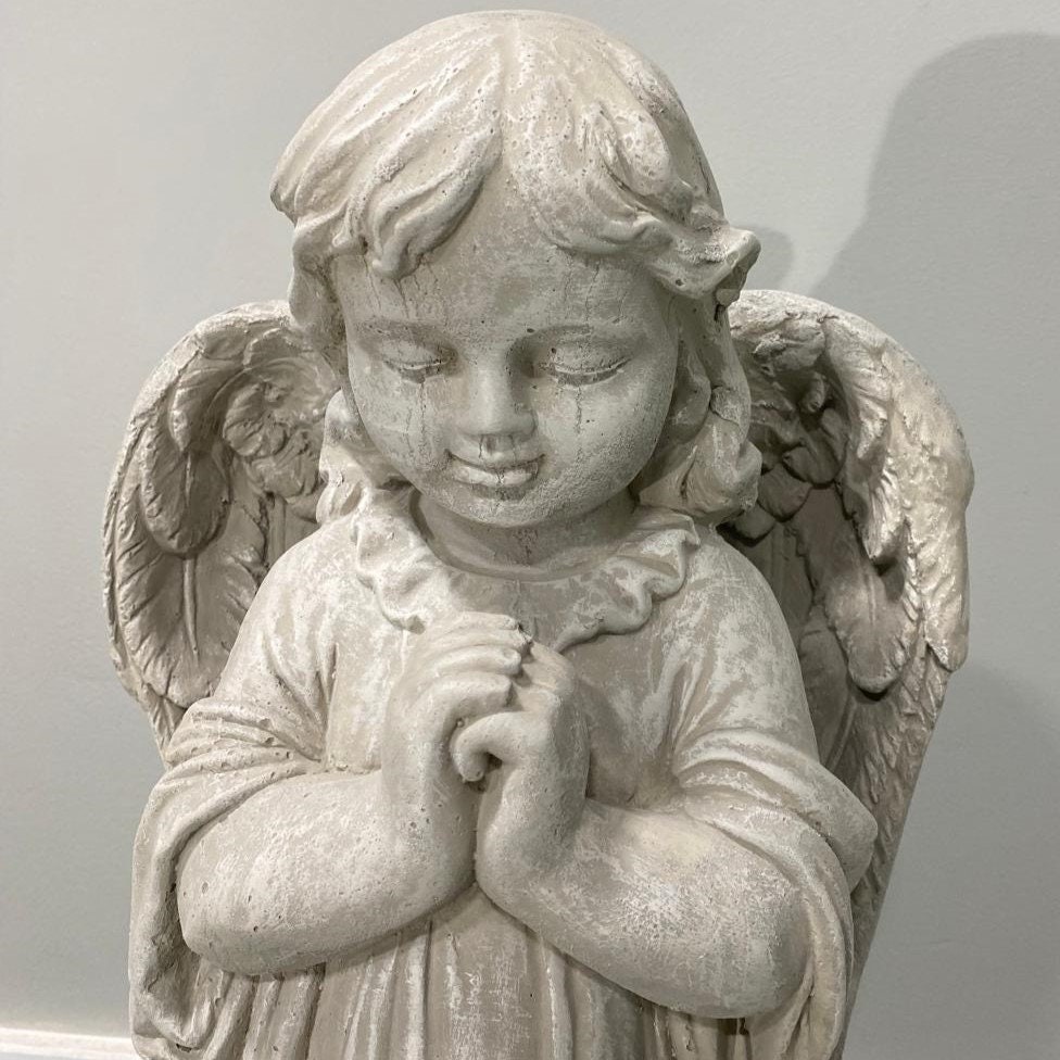 Large 26" Concrete Praying Angel Statue, Antique Stone Garden Decor photo 9