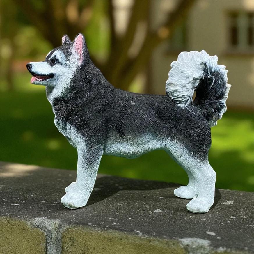 Hand-Painted Concrete Husky Puppy Statue, Pet Memorial Gift photo 8