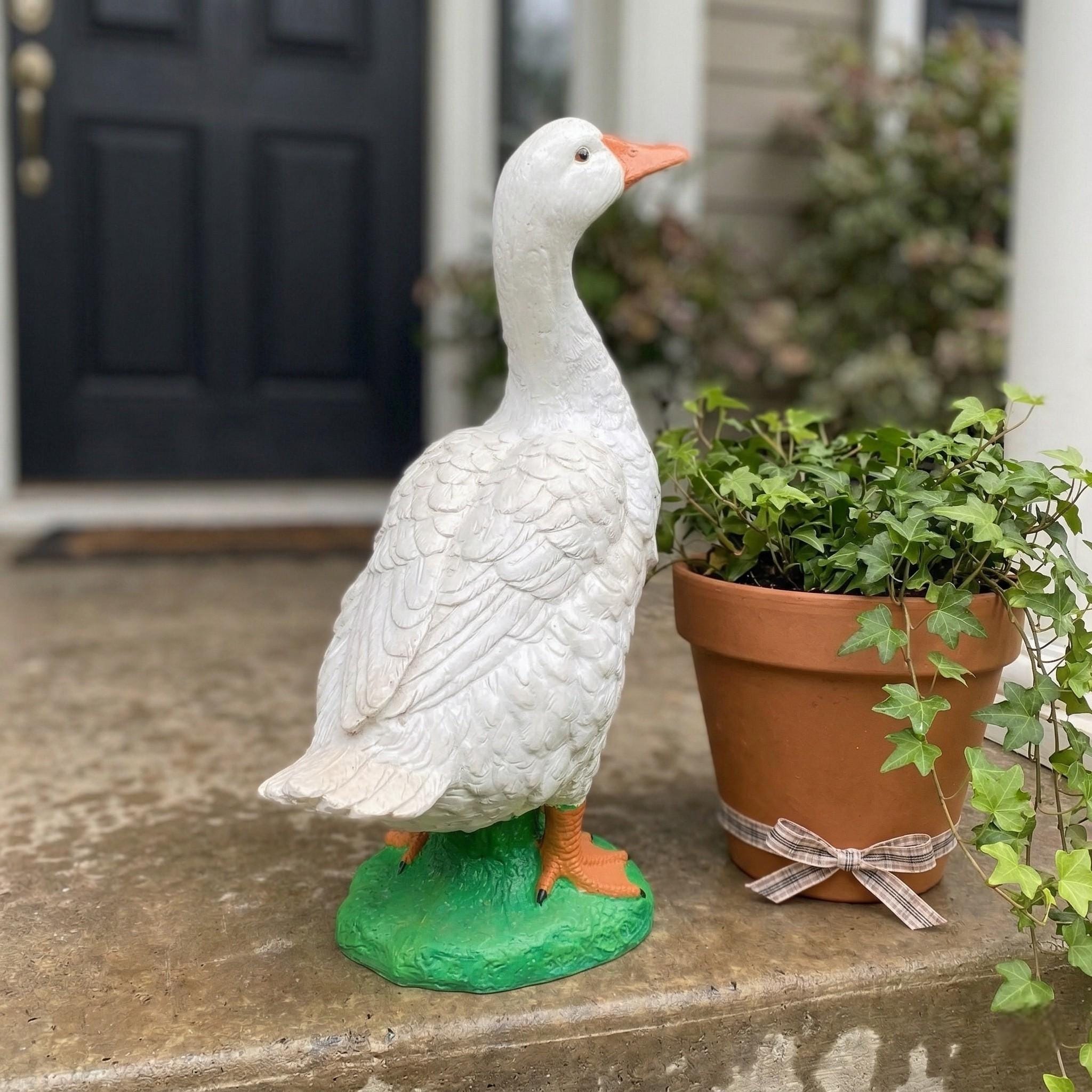 15" Hand-Painted Concrete Porch Goose Statue  Weatherproof Garden Decor, Vintage Style Lawn Ornament photo 2