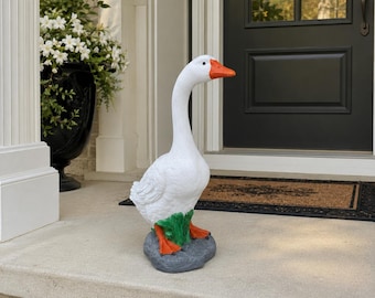 Heavy Concrete Porch Goose Statue, 20 Inch Cement Dress Up Goose, Outdoor Garden Yard Decor, Hand Painted or Unpainted Goose Gift