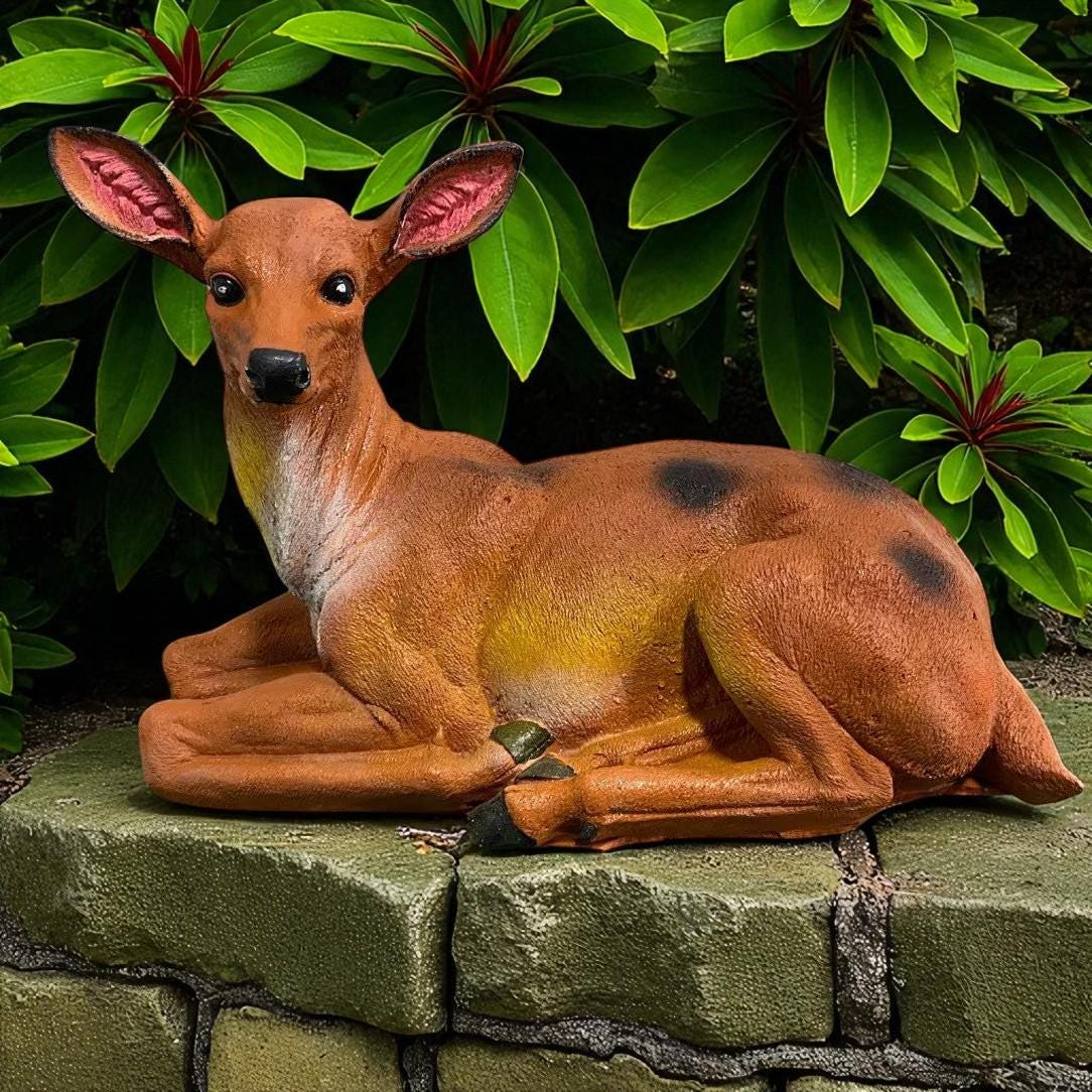 Solid Concrete Sitting Mother Deer Statue, Hand-Painted Outdoor Decor, Modern Home Accent photo 7