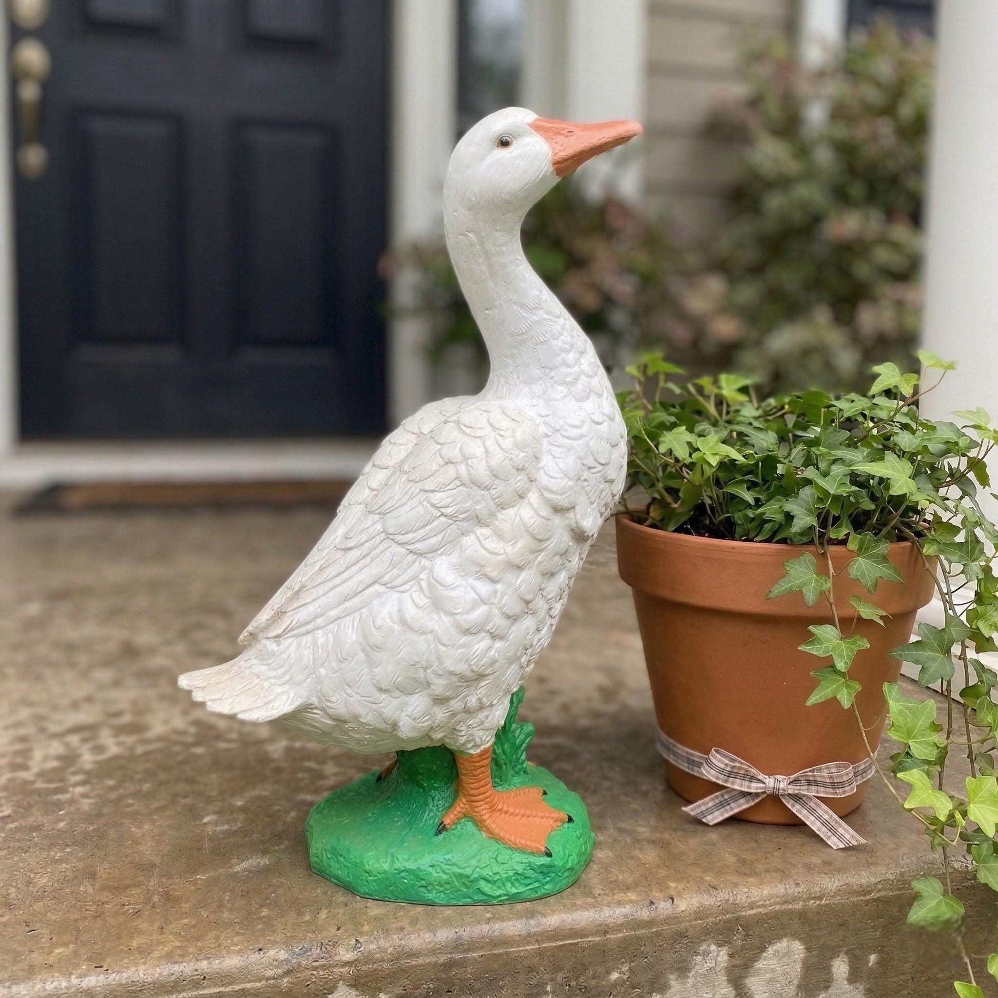15" Hand-Painted Concrete Porch Goose Statue  Weatherproof Garden Decor, Vintage Style Lawn Ornament photo 4