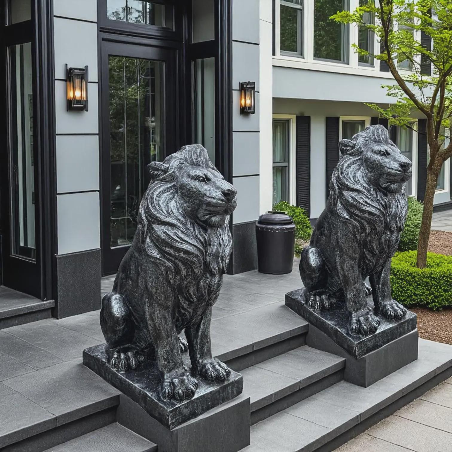 Large  700 lb Concrete Lion Statue, 40-Inch Tall 3Solid Cement Outdoor Garden Sculpture, Custom-Painted Estate & Driveway Entrance Decor
