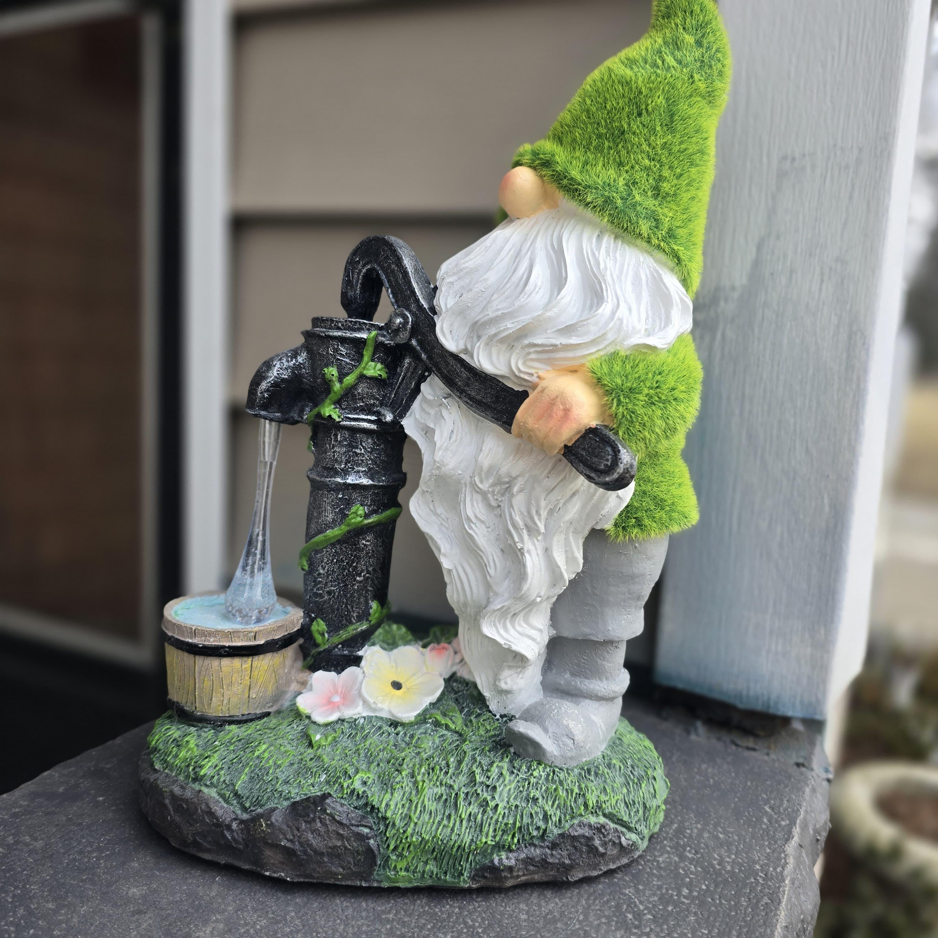 Solar gnome Pumping Water Outdoor Statues for Garden: Outside Decor with Pump Ornaments Porch Patio, Birthday Gifts for Grandma Mom photo 3