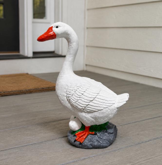 19-Inch Cement Porch Goose Statue, Handmade Heavy Outdoor Dress-Up Garden Decor, Durable all-season concrete Geese sculptures