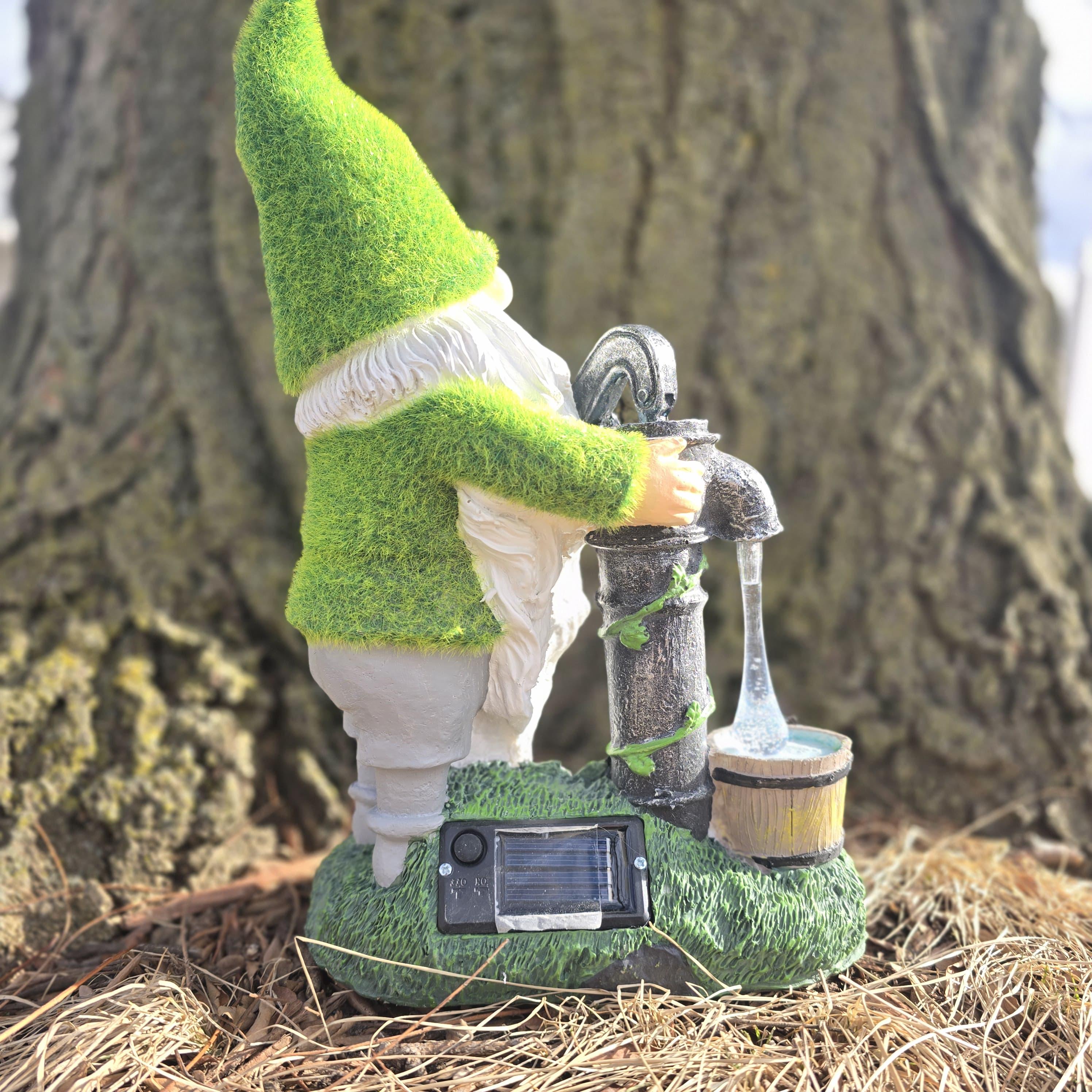 Solar gnome Pumping Water Outdoor Statues for Garden: Outside Decor with Pump Ornaments Porch Patio, Birthday Gifts for Grandma Mom photo 8