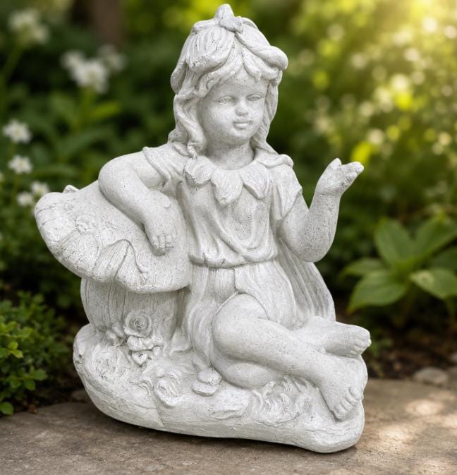 20" Large Concrete Garden Fairy on Mushroom Statue, Magical fairy tale decorations photo 5