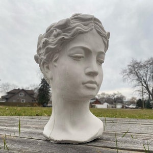 Solid Concrete Head Planter Sculptor, finest stone finish decor, Face Flower Pot Statue garden gift, birthdays gifts, all occasions gift